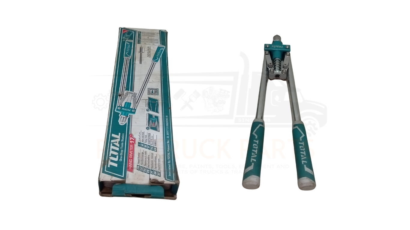 the total 17 inch heavy duty hand riveter (model tht32176) is a professional grade fastening tool designed for effortlessly joining metal and aluminum. featuring extended handles for maximum leverage, it accommodates 3.2mm, 4mm, and 4.8mm rivet sizes, making it ideal for auto repairs, construction, and heavy duty diy projects. the total 17 inch heavy duty hand riveter (model tht32176) is a professional grade fastening tool designed for effortlessly joining metal and aluminum. featuring extended handles for maximum leverage, it accommodates 3.2mm, 4mm, and 4.8mm rivet sizes, making it ideal for auto repairs, construction, and heavy duty diy projects.